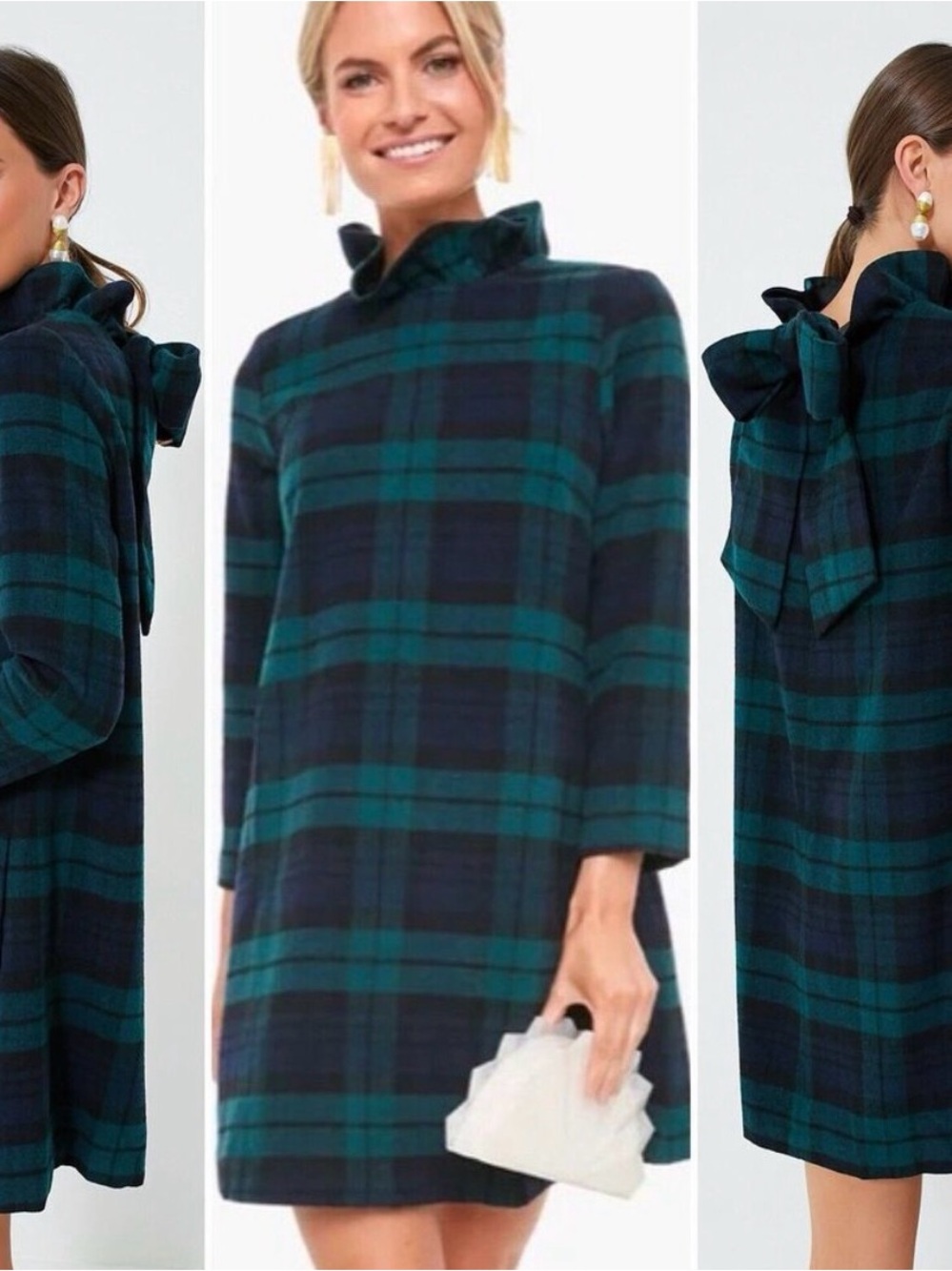 Tuckernuck Green and Navy Plaid Ruffle-Back Mini Dress
